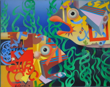 Schilderij getiteld "2 Fishes" door Bob Mccormick, Origineel Kunstwerk, Airbrush