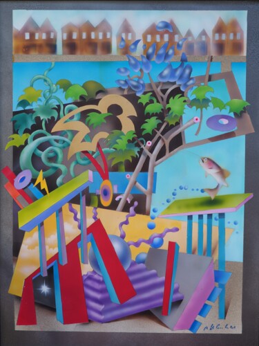 Painting titled "Beach Portal" by Bob Mccormick, Original Artwork, Airbrush