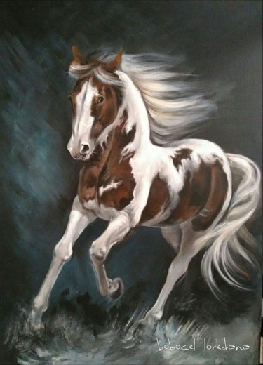 Painting titled "Beautiful wild horse" by Loredana Bobocel, Original Artwork, Acrylic Mounted on Wood Stretcher frame