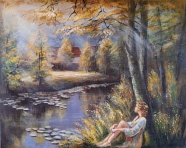 Ζωγραφική με τίτλο "Young girl resting" από Loredana Bobocel, Αυθεντικά έργα τέχνης, Ακρυλικό Τοποθετήθηκε στο Ξύλινο φορείο…