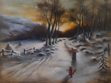 Painting titled "Winter times" by Loredana Bobocel, Original Artwork, Acrylic Mounted on Wood Stretcher frame