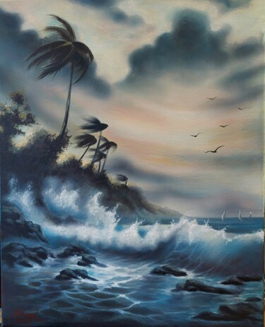 Pintura intitulada "Furtună  pe mare" por Loredana Bobocel, Obras de arte originais, Acrílico Montado em Armação em madeira