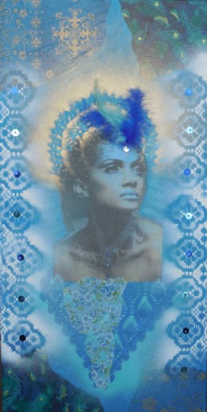 Painting titled ""Déesse bleue"" by Myriam Bobo, Original Artwork
