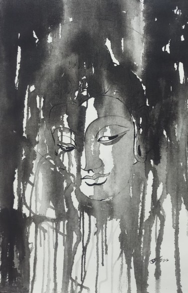 Painting titled "BUDDHA HEAD 03" by Bodhi Selvam, Original Artwork, Acrylic