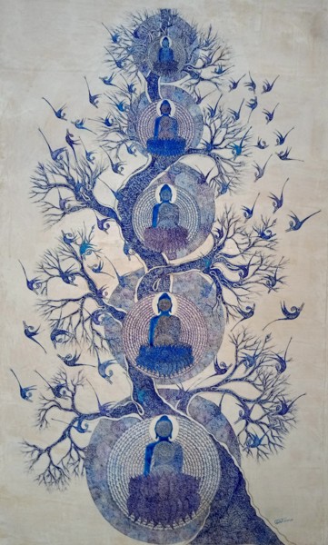 Pittura intitolato "TREE OF ENLIGHTENME…" da Bodhi Selvam, Opera d'arte originale, Acrilico