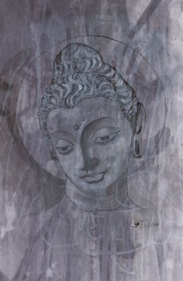 Malerei mit dem Titel "BUDDHA HEAD 09" von Bodhi Selvam, Original-Kunstwerk, Acryl