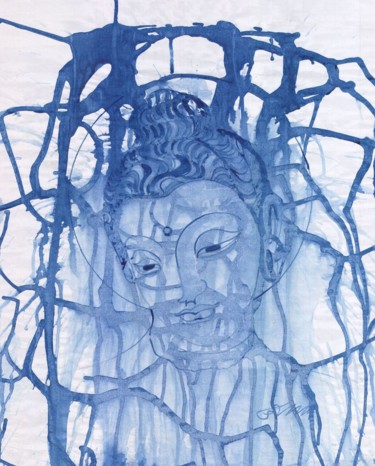Painting titled "BUDDHA HEAD 10" by Bodhi Selvam, Original Artwork, Acrylic
