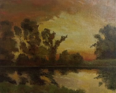 Картина под названием "Жёлтый закат" - Bodis, Подлинное произведение искусства, Масло
