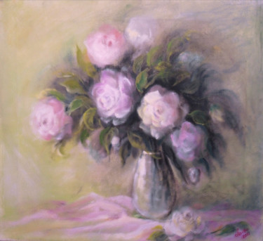Painting titled "Flowers in a glass…" by Ludmila Bodrova-Vind, Original Artwork, Oil