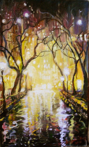 Painting titled "After the rain" by Ludmila Bodrova-Vind, Original Artwork, Oil Mounted on Wood Stretcher frame