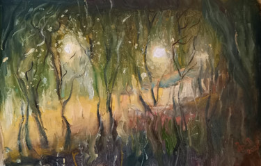 Pintura intitulada "Rain outside the wi…" por Ludmila Bodrova-Vind, Obras de arte originais, Óleo Montado em Armação em made…
