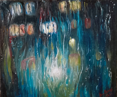 Painting titled "The element of rain" by Ludmila Bodrova-Vind, Original Artwork, Oil Mounted on Wood Stretcher frame