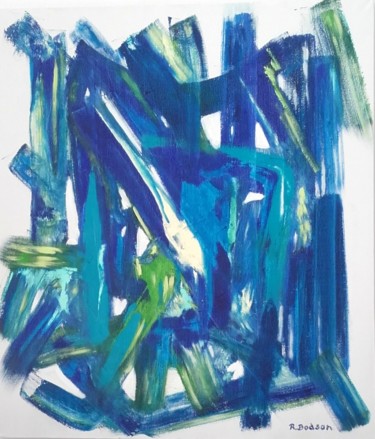 Schilderij getiteld "Chambre bleue" door Robert Bodson, Origineel Kunstwerk, Olie