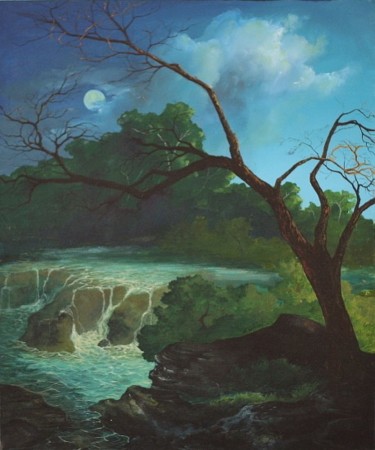 Painting titled "Paisagem Noturna" by Daniel Bodziak, Original Artwork, Oil