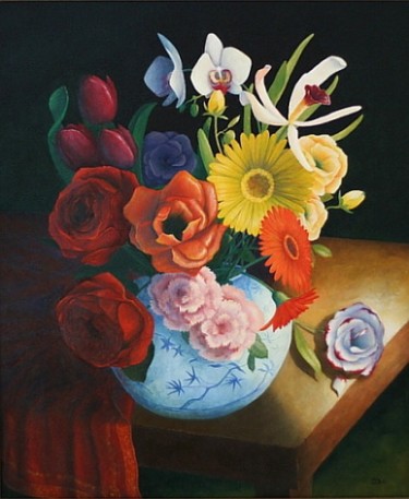 Painting titled "Flores" by Daniel Bodziak, Original Artwork, Oil