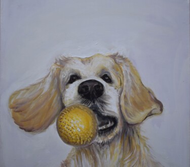 Painting titled "Pets. Cute puppy wi…" by Bogdalena Bah, Original Artwork, Acrylic