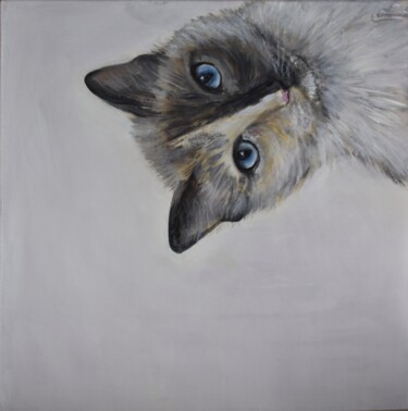 Painting titled "Hello, I'm a cat! A…" by Bogdalena Bah, Original Artwork, Acrylic Mounted on Wood Stretcher frame