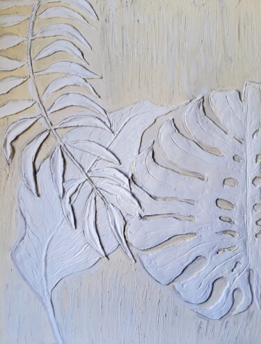 Painting titled "Tropical leaves. Ba…" by Bogdalena Bah, Original Artwork, Acrylic Mounted on Wood Panel