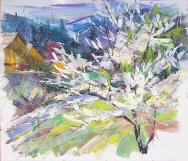 Картина под названием "Яблуня квітне" - Bogdan Burak, Подлинное произведение искусства, Масло