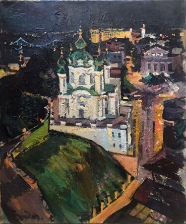 Painting titled "На зеленому пагорбі" by Bogdan Burak, Original Artwork, Oil