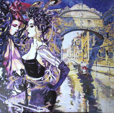 Malerei mit dem Titel "Female gossip" von Bogdan Burak, Original-Kunstwerk, Acryl