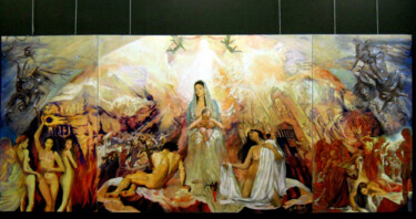 Pittura intitolato "Мадонна у славі та…" da Bogdan Burak, Opera d'arte originale, Olio
