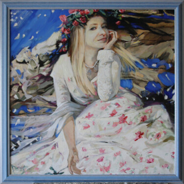 Painting titled "Біла троянда" by Bogdan Burak, Original Artwork, Oil