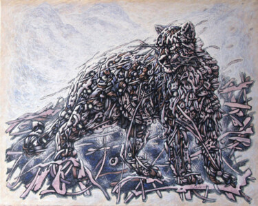 Malerei mit dem Titel "Snow leopard" von Bogdan Dide, Original-Kunstwerk, Öl