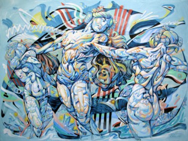 Sunrise over the lake. Painting titled "Sunrise over the la…" by Bogdan Dide, Original Art, Oil