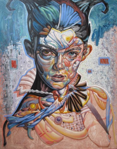 Painting titled "NON TITLE 4" by Bogdan Dide, Original Artwork, Oil Mounted on Wood Stretcher frame