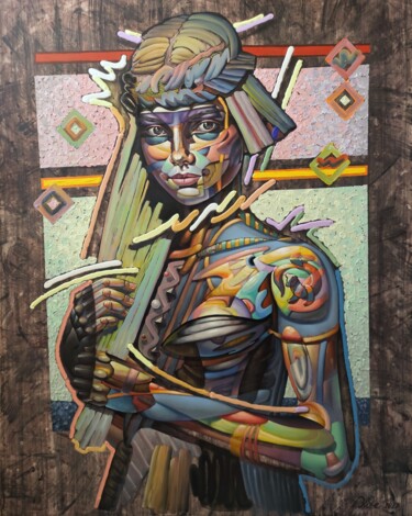 Schilderij getiteld "Marta" door Bogdan Dide, Origineel Kunstwerk, Olie Gemonteerd op Frame voor houten brancard