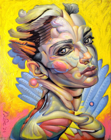 Painting titled ""Pérola" (portrait…" by Bogdan Dide, Original Artwork, Oil Mounted on Wood Stretcher frame