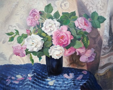 Painting titled "House Roses" by Bogdan Ermakov, Original Artwork, Oil