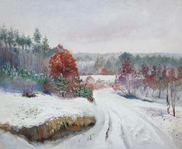 Painting titled "First snow of winter" by Bogdan Ermakov, Original Artwork, Oil