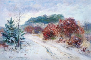Painting titled "Winter forest on ch…" by Bogdan Ermakov, Original Artwork, Oil