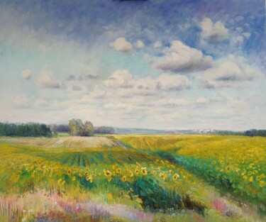 Malerei mit dem Titel "Sunflower field" von Bogdan Ermakov, Original-Kunstwerk, Öl