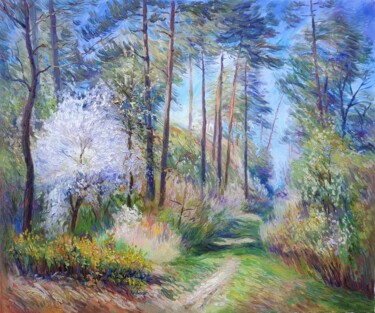 Painting titled "Spring sun in the f…" by Bogdan Ermakov, Original Artwork, Oil Mounted on Wood Stretcher frame