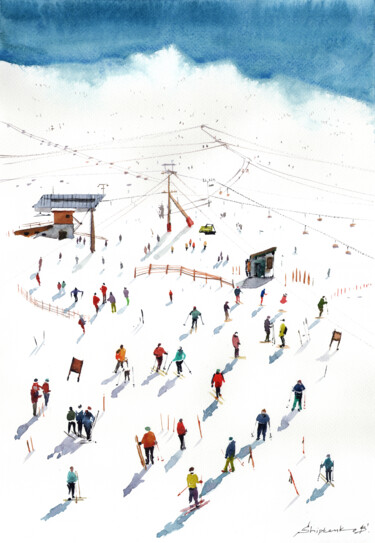 Painting titled "Ski season in Courc…" by Bogdan Shiptenko, Original Artwork, Watercolor