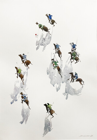 Pintura intitulada "Polo Players" por Bogdan Shiptenko, Obras de arte originais, Aquarela