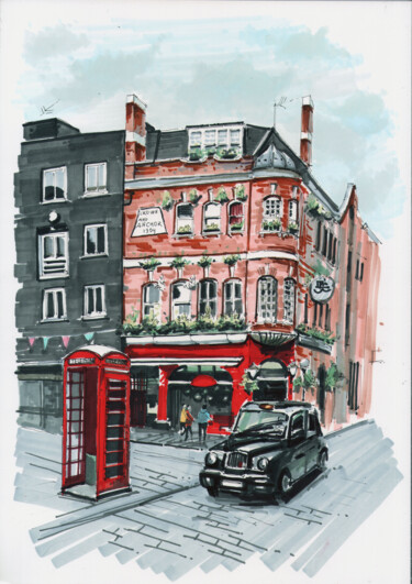 Painting titled "Picadilly Street" by Bogdan Shiptenko, Original Artwork, Marker