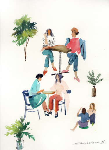 Malerei mit dem Titel "Meetings" von Bogdan Shiptenko, Original-Kunstwerk, Aquarell