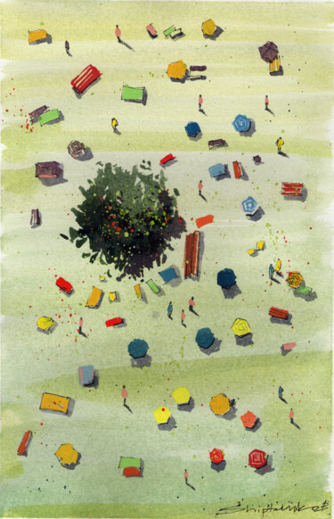 Pintura intitulada "Lawn" por Bogdan Shiptenko, Obras de arte originais, Aquarela