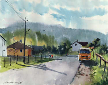 Painting titled "Skhidnytsya village…" by Bogdan Shiptenko, Original Artwork, Watercolor