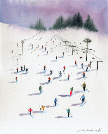 Painting titled "Snowbird Ski Season" by Bogdan Shiptenko, Original Artwork, Watercolor