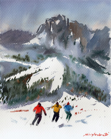 Painting titled "Dolomites Alps" by Bogdan Shiptenko, Original Artwork, Watercolor