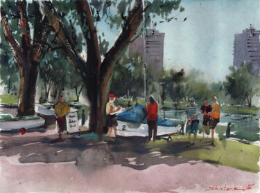 Pintura intitulada "City Park" por Bogdan Shiptenko, Obras de arte originais, Aquarela