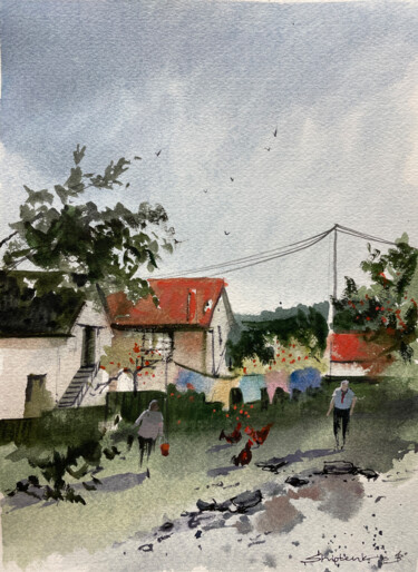 Painting titled "Old Village "Yamna"…" by Bogdan Shiptenko, Original Artwork, Watercolor
