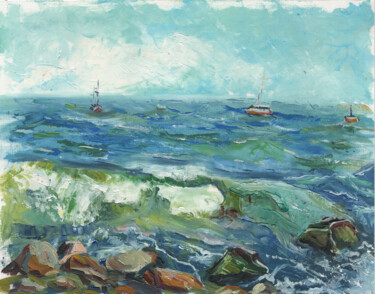 Schilderij getiteld "Big Sur Seascape" door Bogdan Shiptenko, Origineel Kunstwerk, Olie