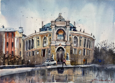 Pittura intitolato "Odessa Opera House…" da Bogdan Shiptenko, Opera d'arte originale, Acquarello