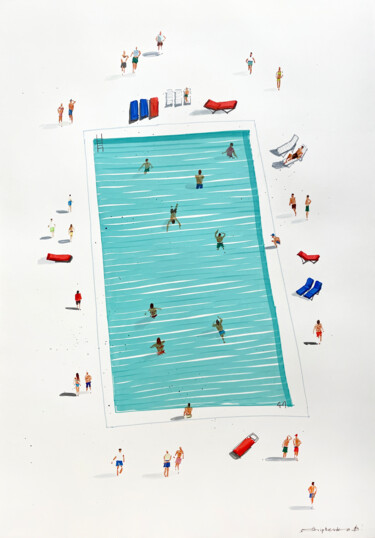 Pintura titulada "Pool Day" por Bogdan Shiptenko, Obra de arte original, Rotulador
